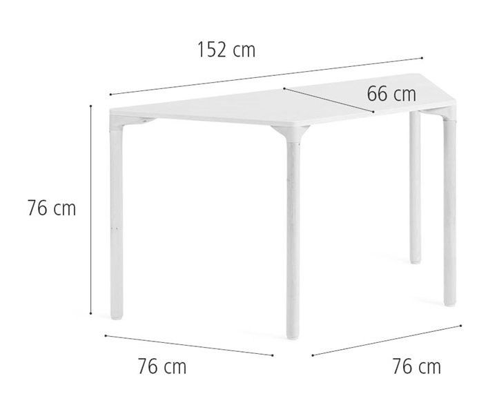 76 x 152 cm Trapezoidal, solid legs dimensions