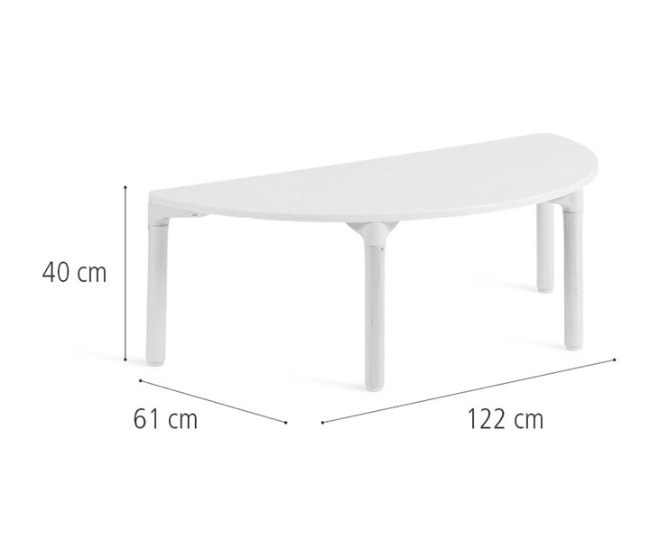122 cm Half-moon table, solid legs dimensions