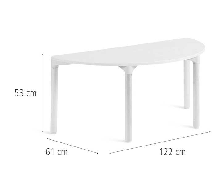122 cm Half round table, solid legs dimensions