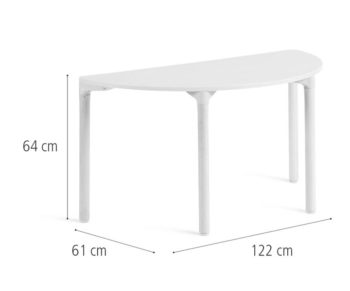 122 cm Half round table, solid legs dimensions