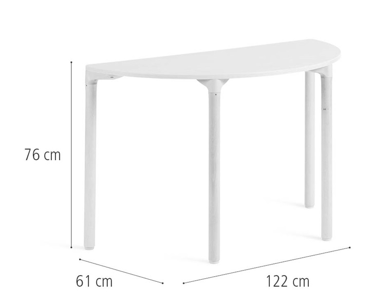 122 cm Half-moon table, solid legs dimensions
