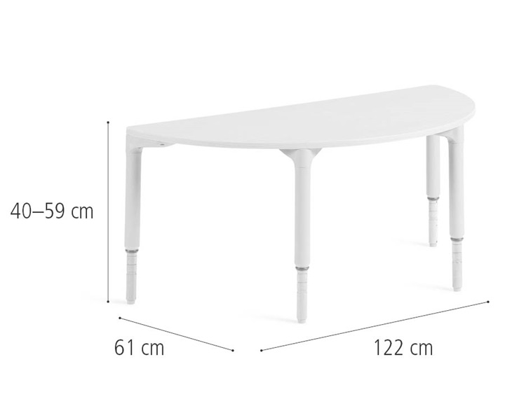 D373 122 cm Half round table, medium dimensions