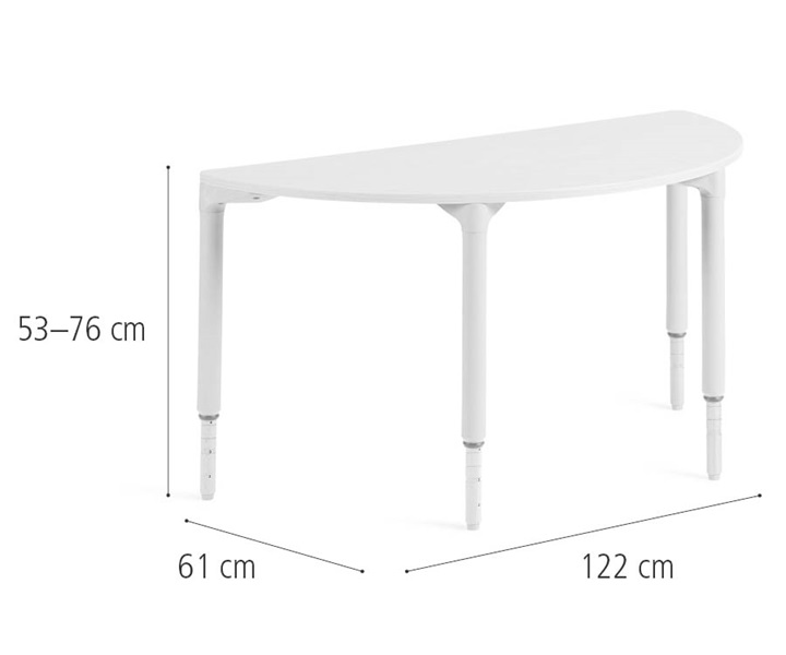 D374 122 cm Half round table, high dimensions