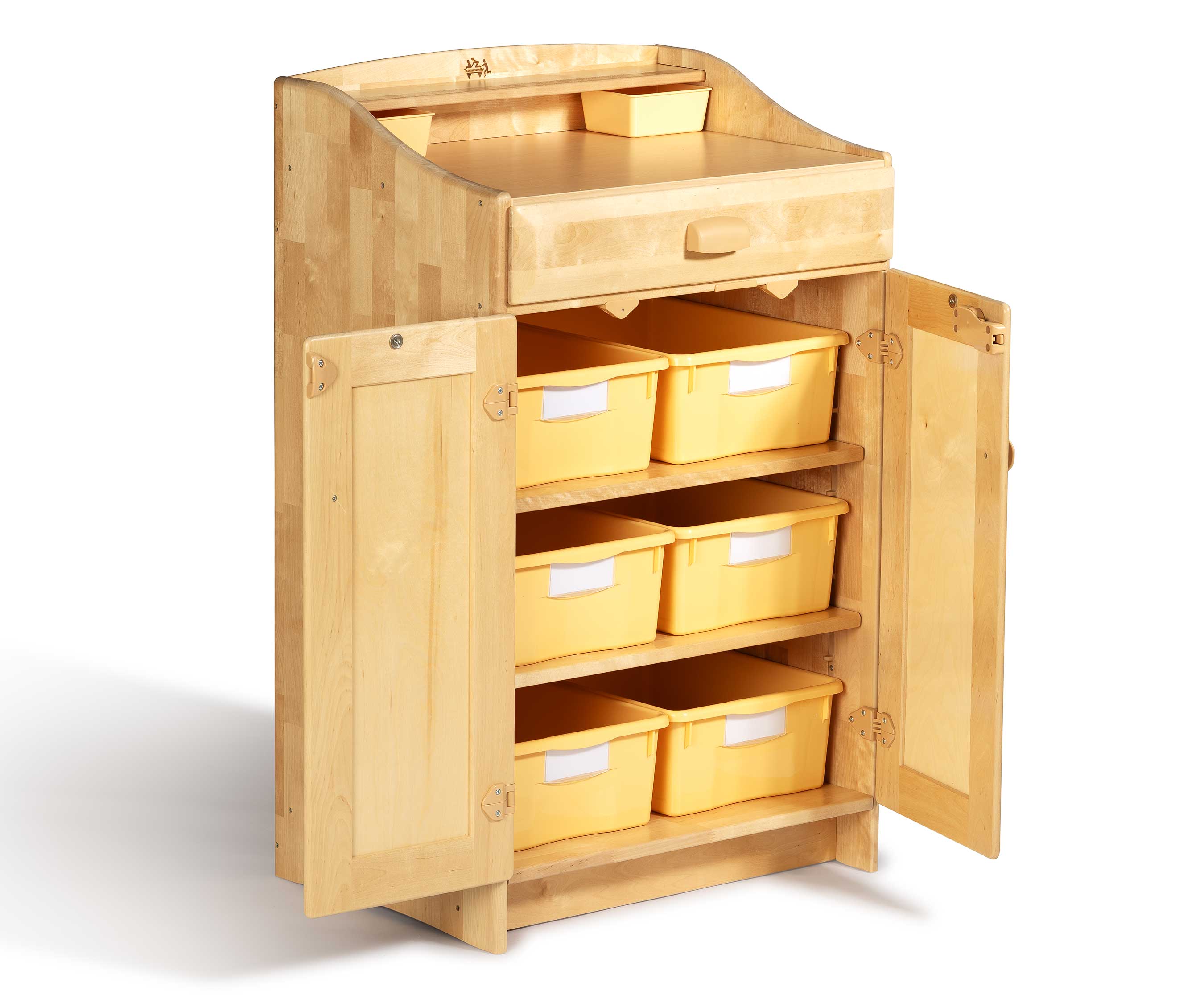 Open Teacher standing desk with trays