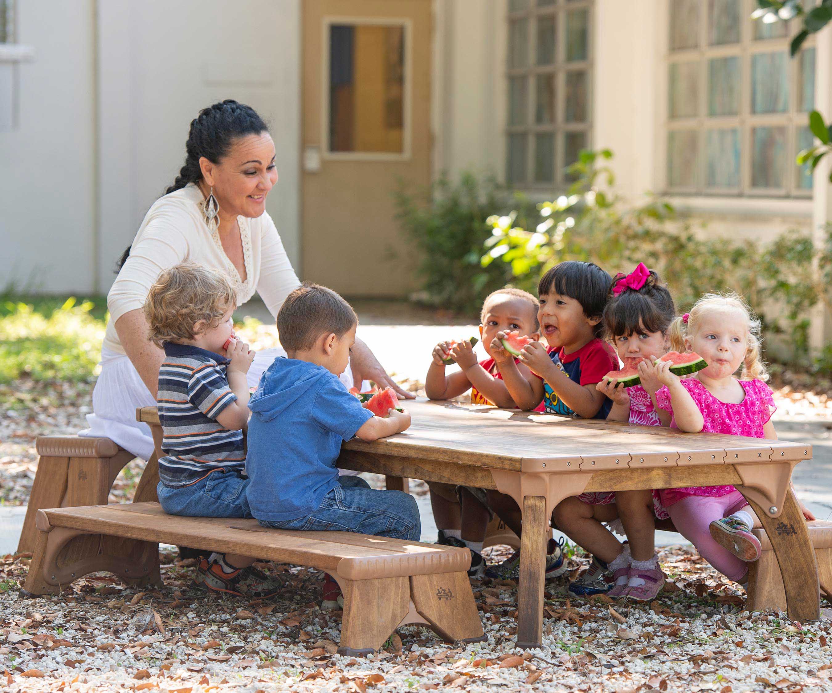 Outlast bench in use with table
