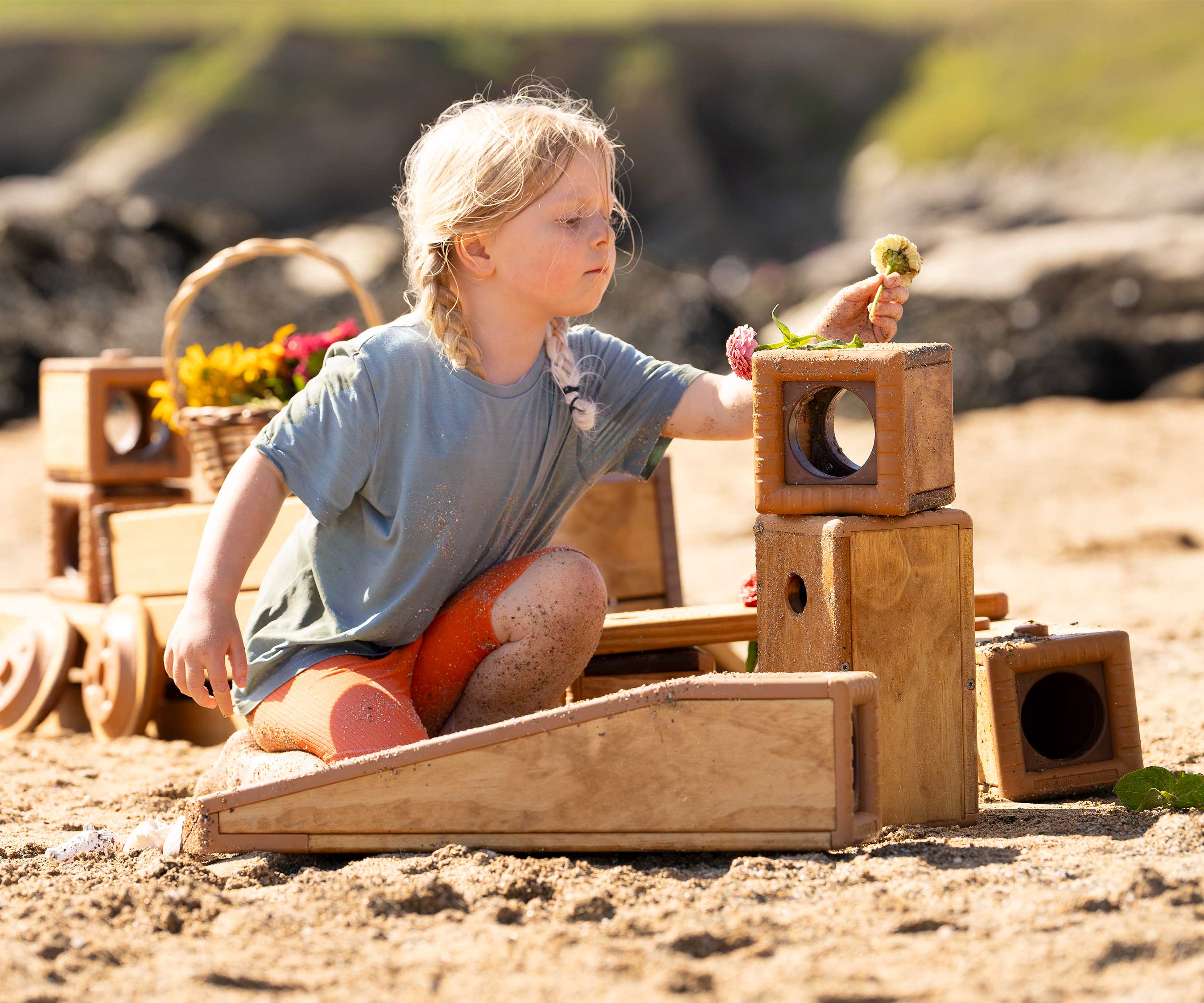 Beach girl and flowers
