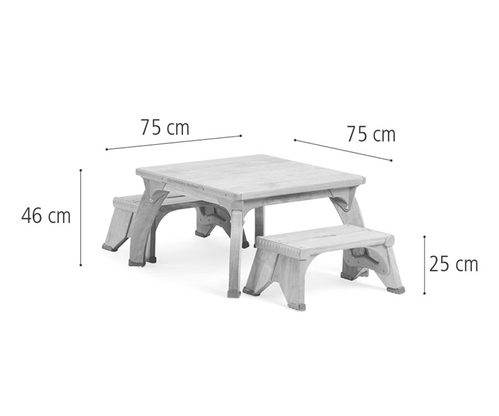W344 Medium square play table set dimensions