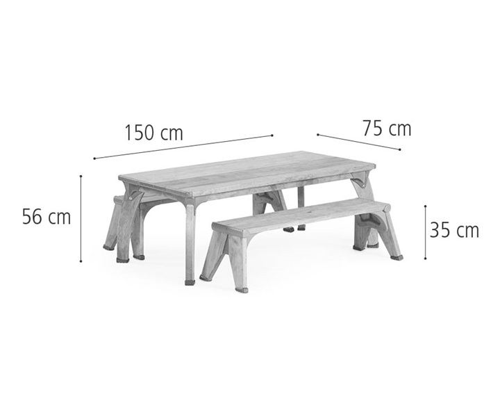 W356 School rectangular play table set dimensions