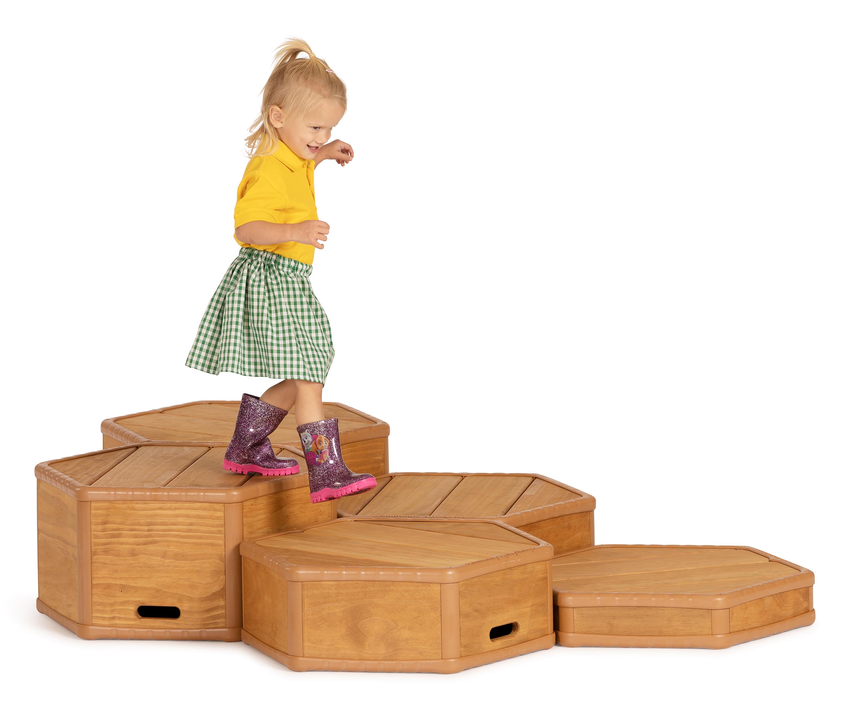 blond girl in uniform on platforms