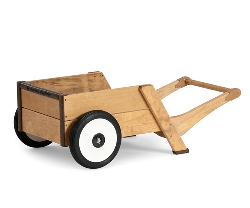 The Outlast wheelbarrow, a two-wheeled children’s wheelbarrow with solid-wood construction