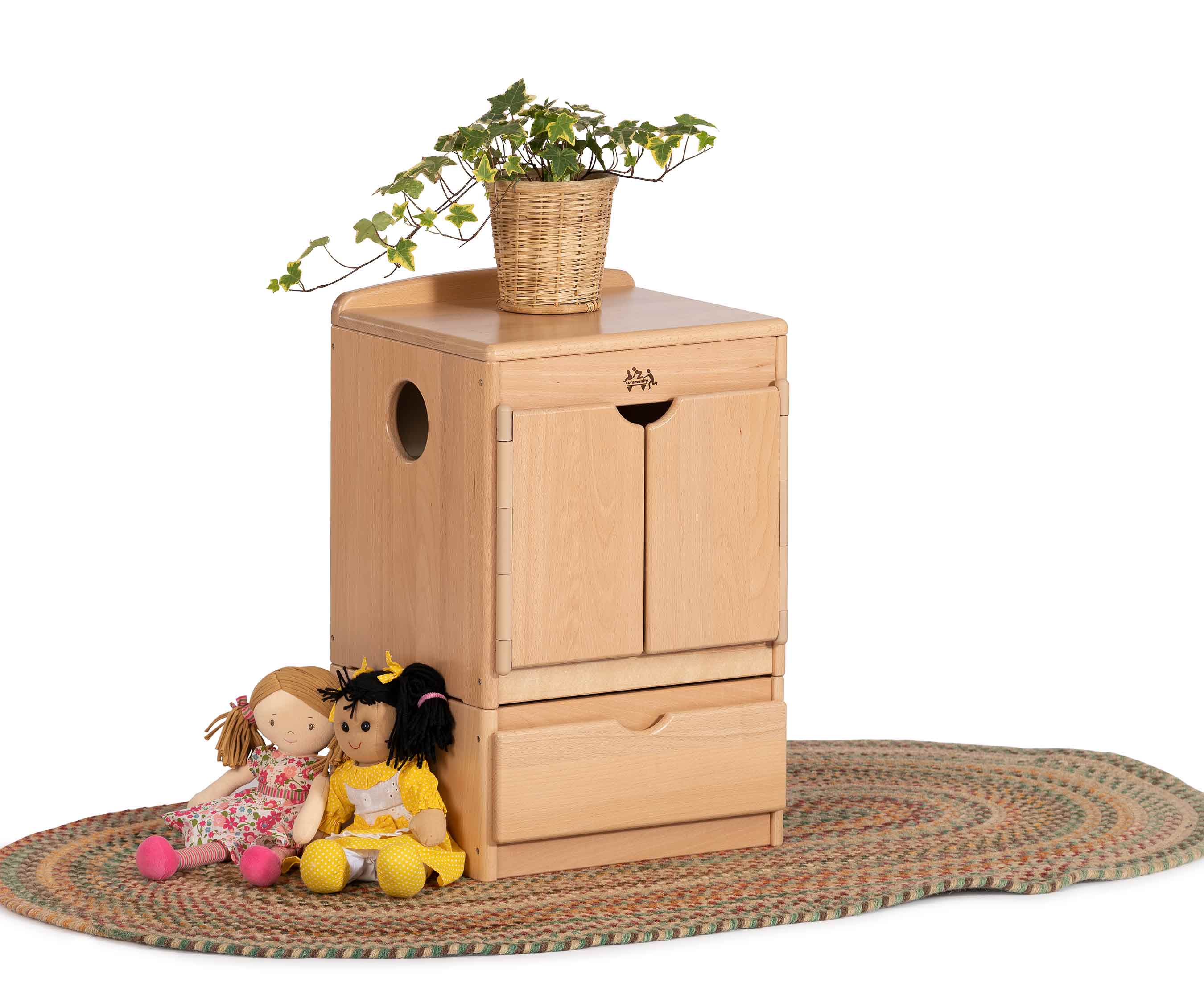 Low cabinet stacked on drawer unit