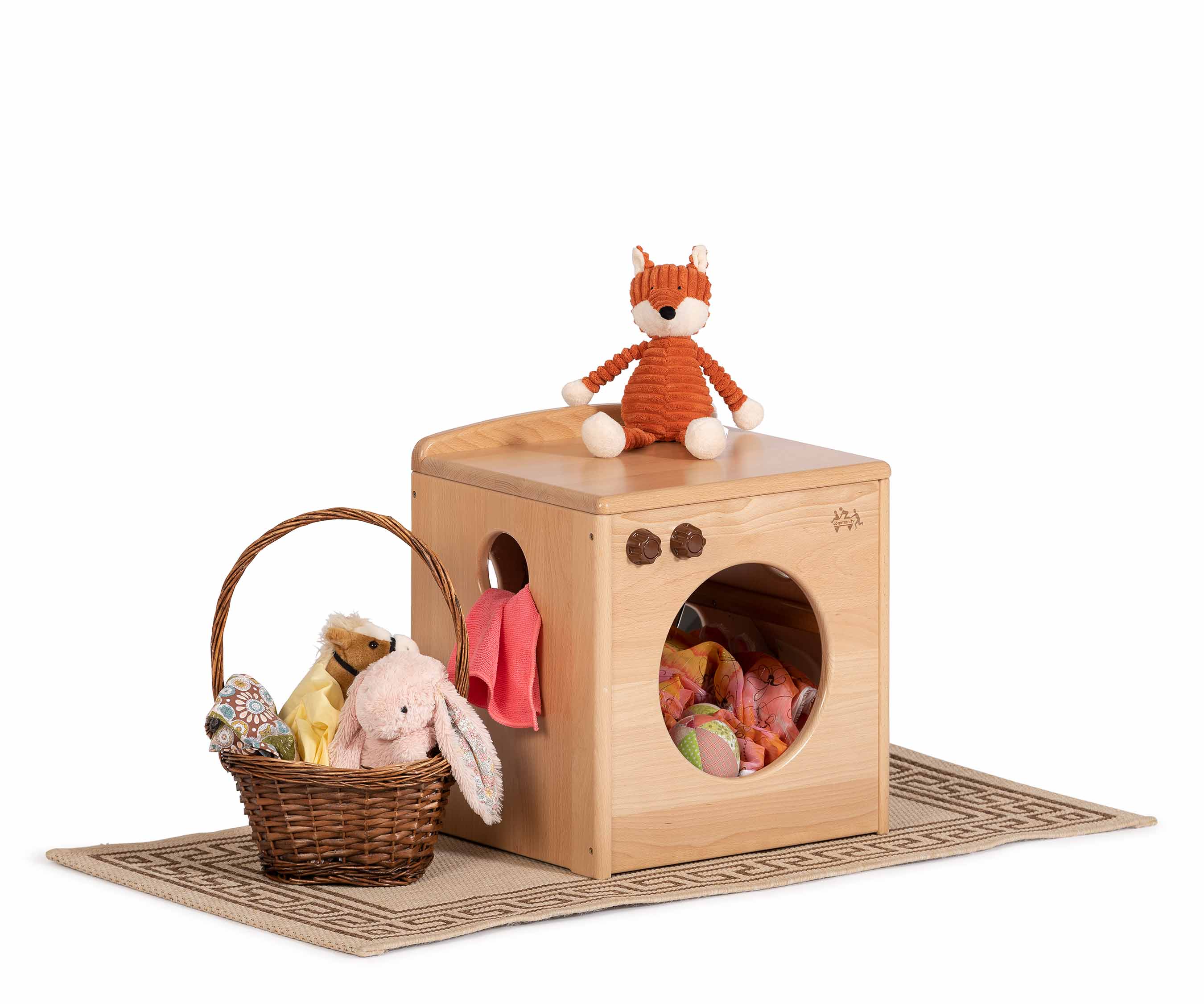 Washing machine with toys and basket