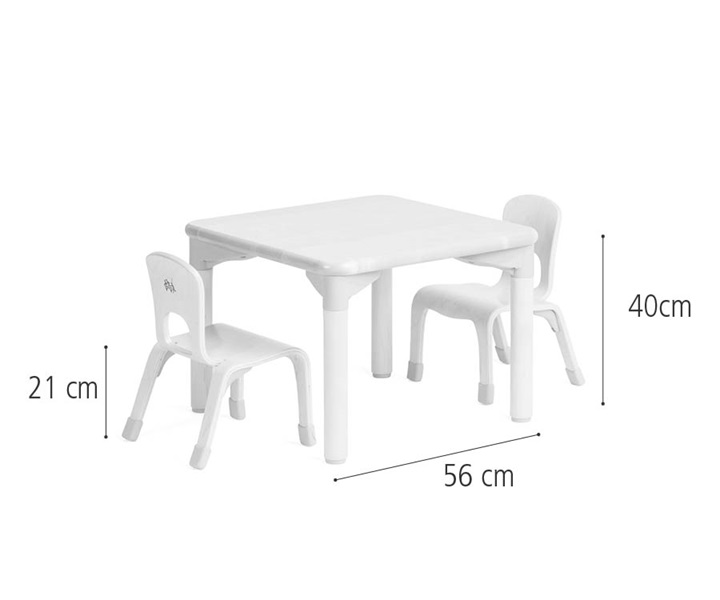 C222 Square play table 40 cm and two chairs 21 cm dimensions