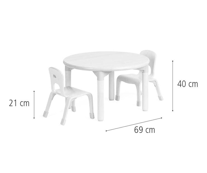 C232 Round play table 40 cm and two chairs 21 cm dimensions