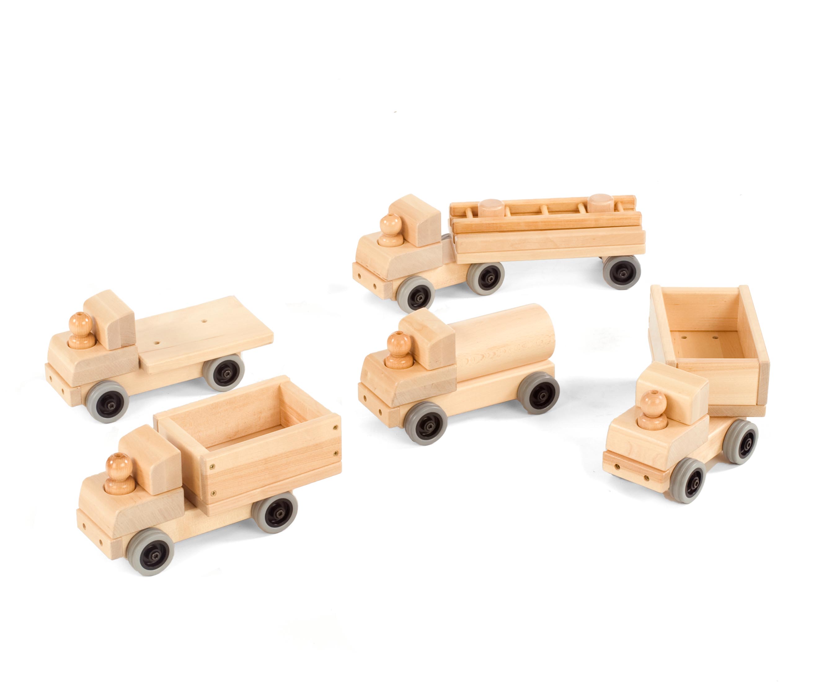 Set of five small trucks