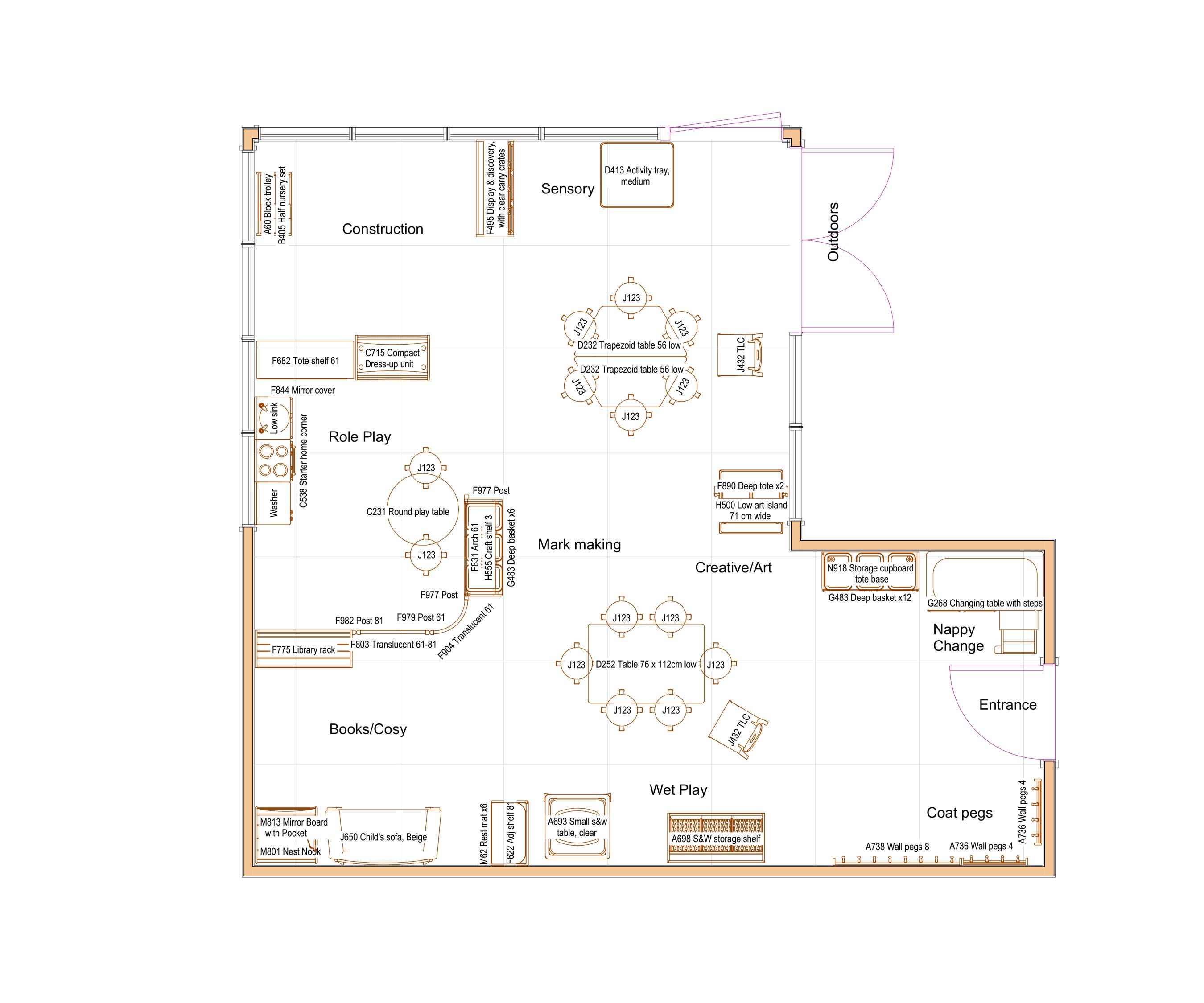Twos room for 16 2D plan
