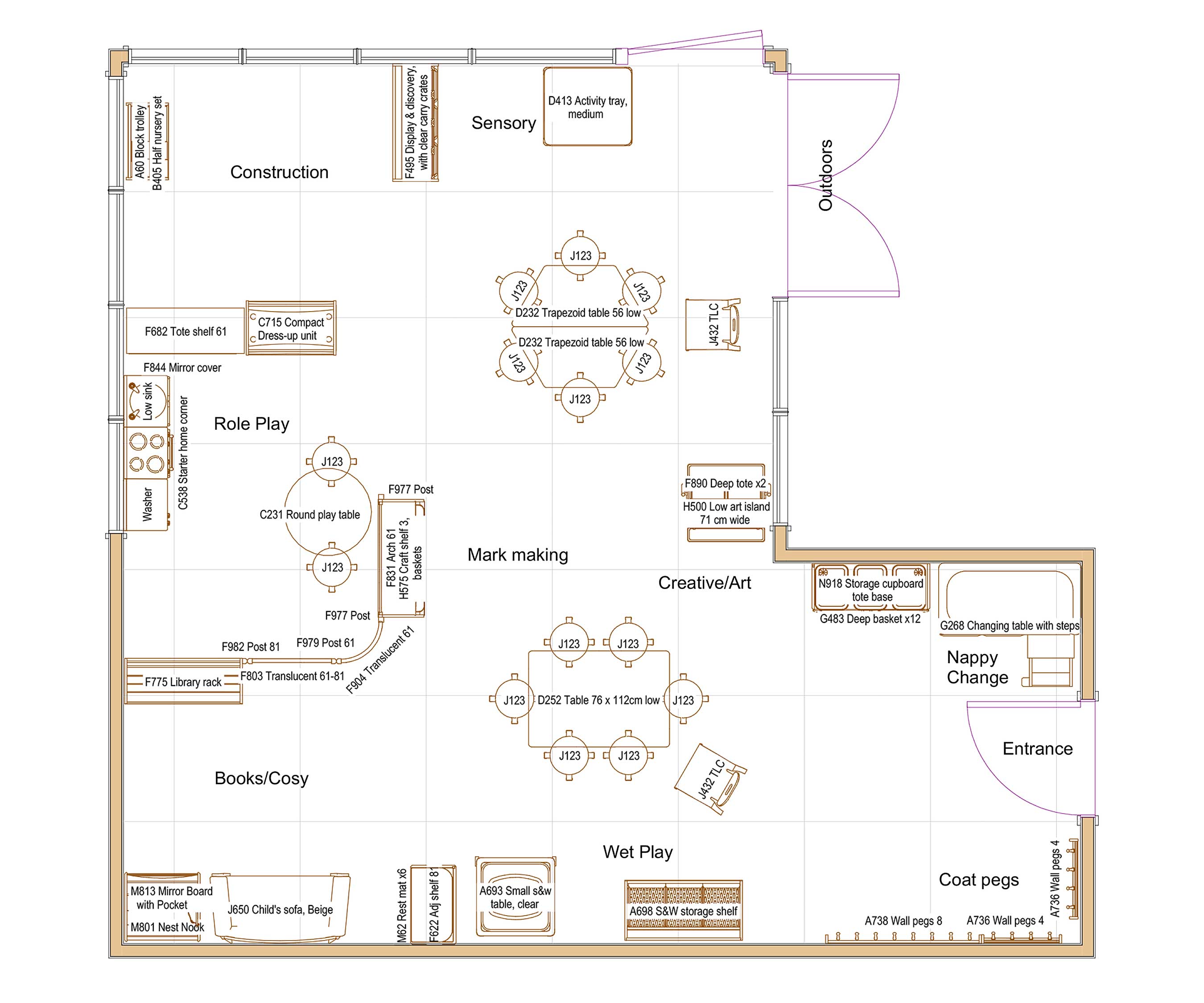 Twos room for 16 2D plan
