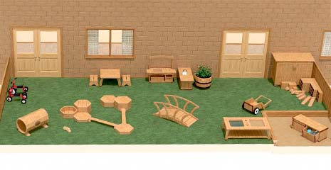 A floor plan of a nursery outdoor play area for 2 to 3 year olds