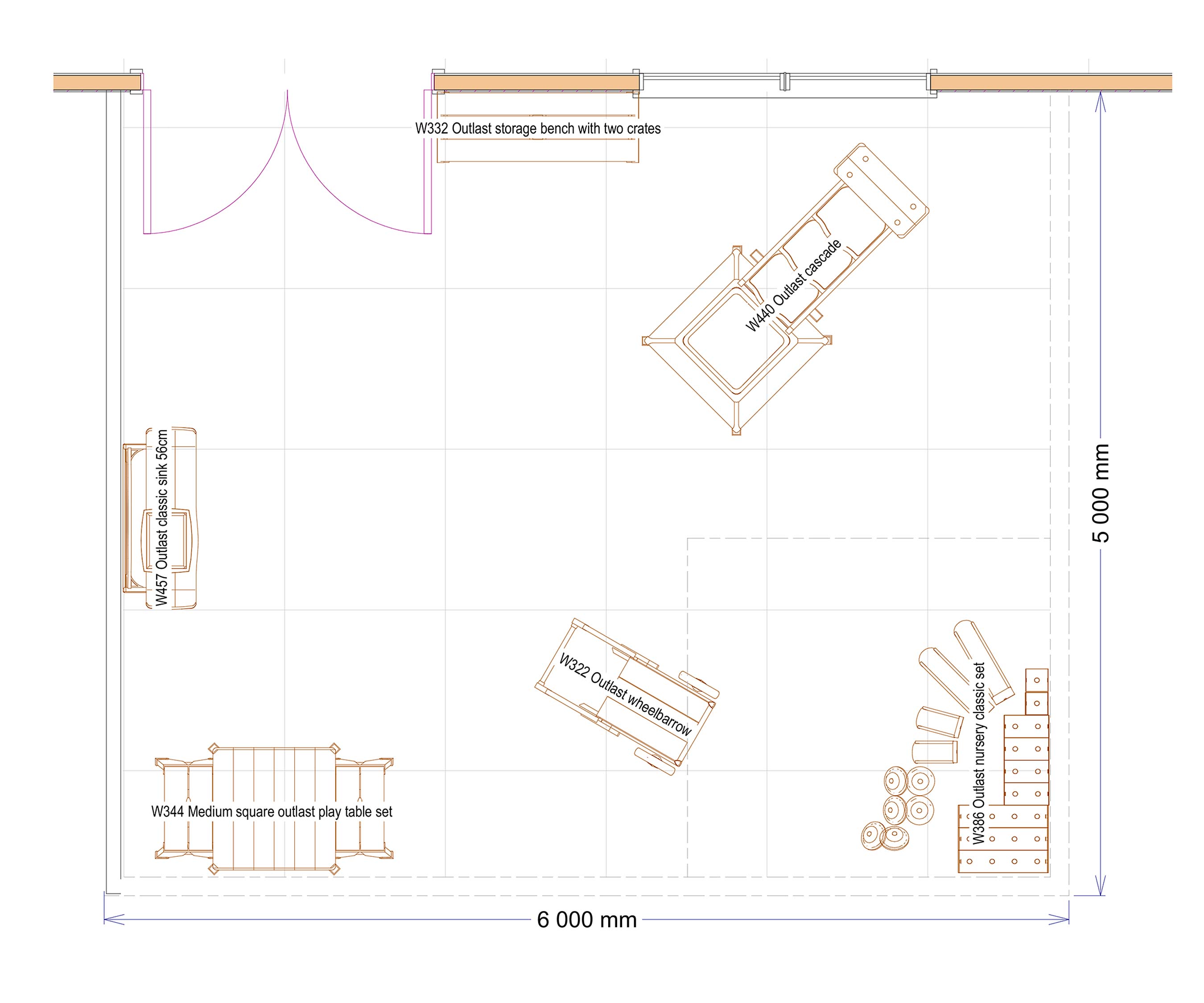 2D floor plan for an outdoor space for 3 to 5 year olds