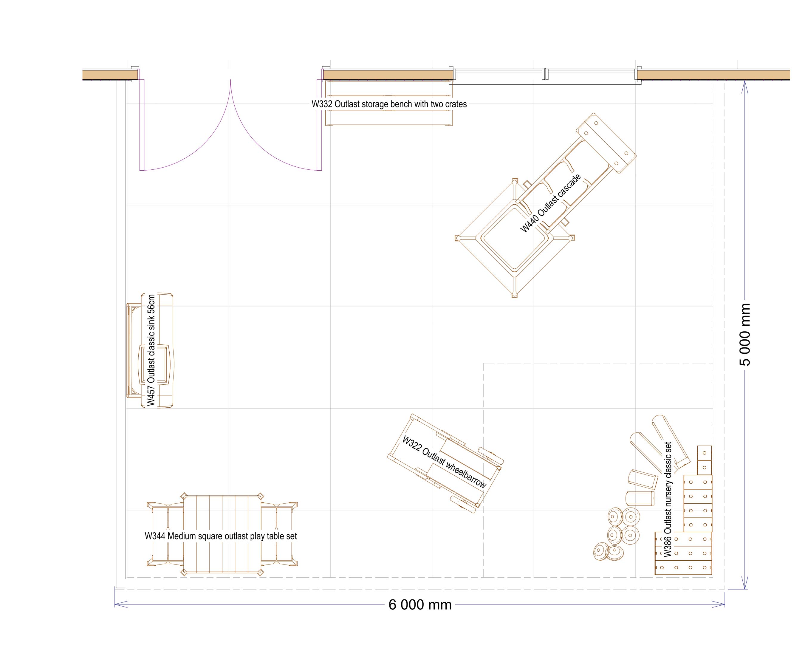 2D floor plan for an outdoor space for 3 to 5 year olds