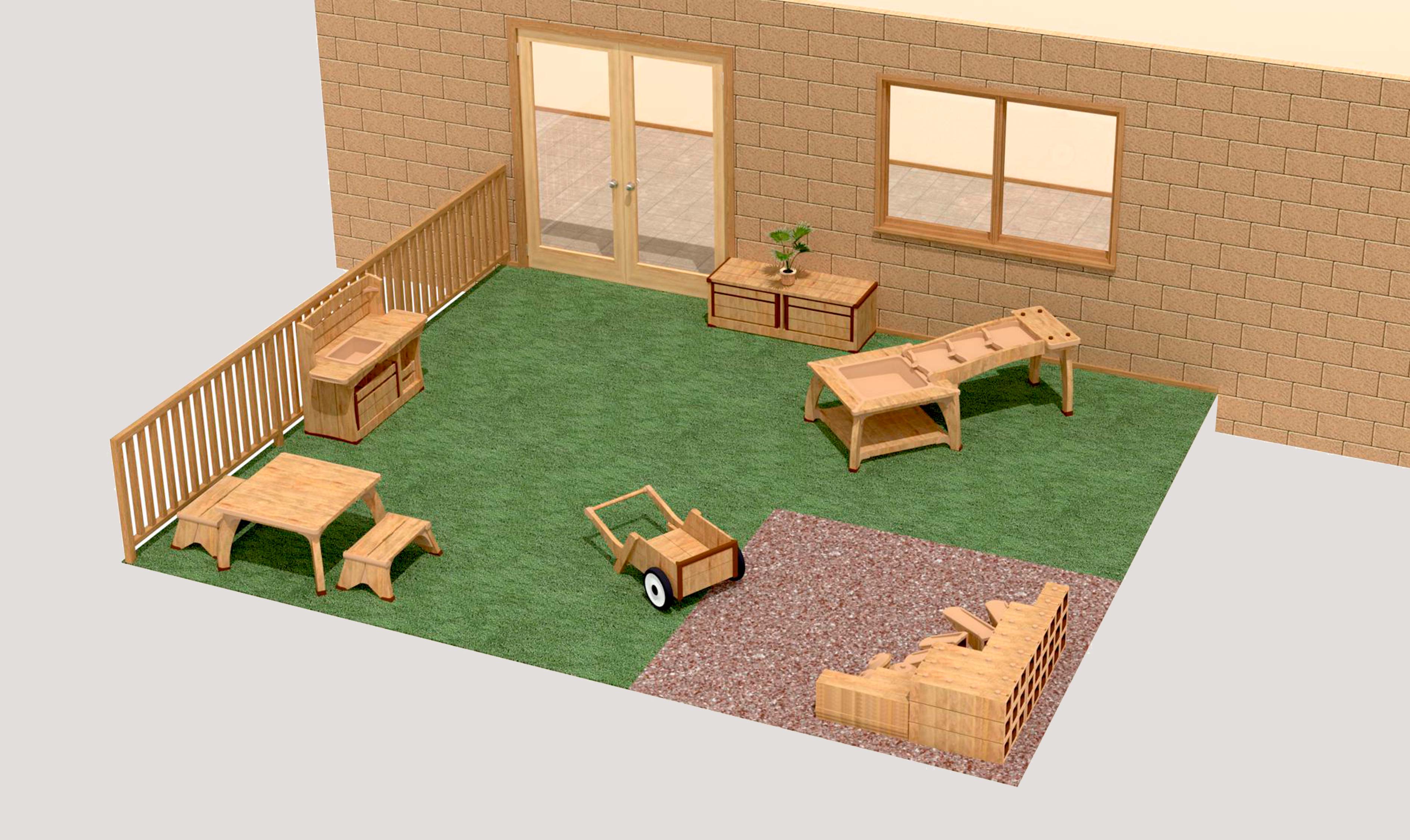 3D layout for an outdoor space for 3 to 5 year olds