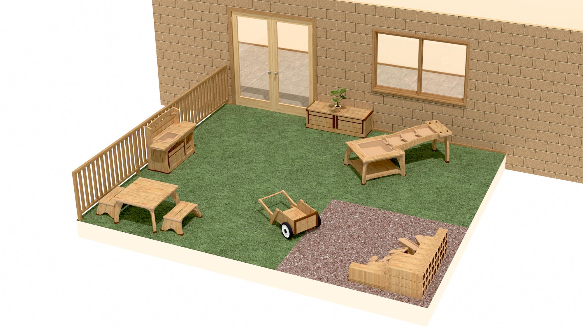 3D layout for an outdoor space for 3 to 5 year olds