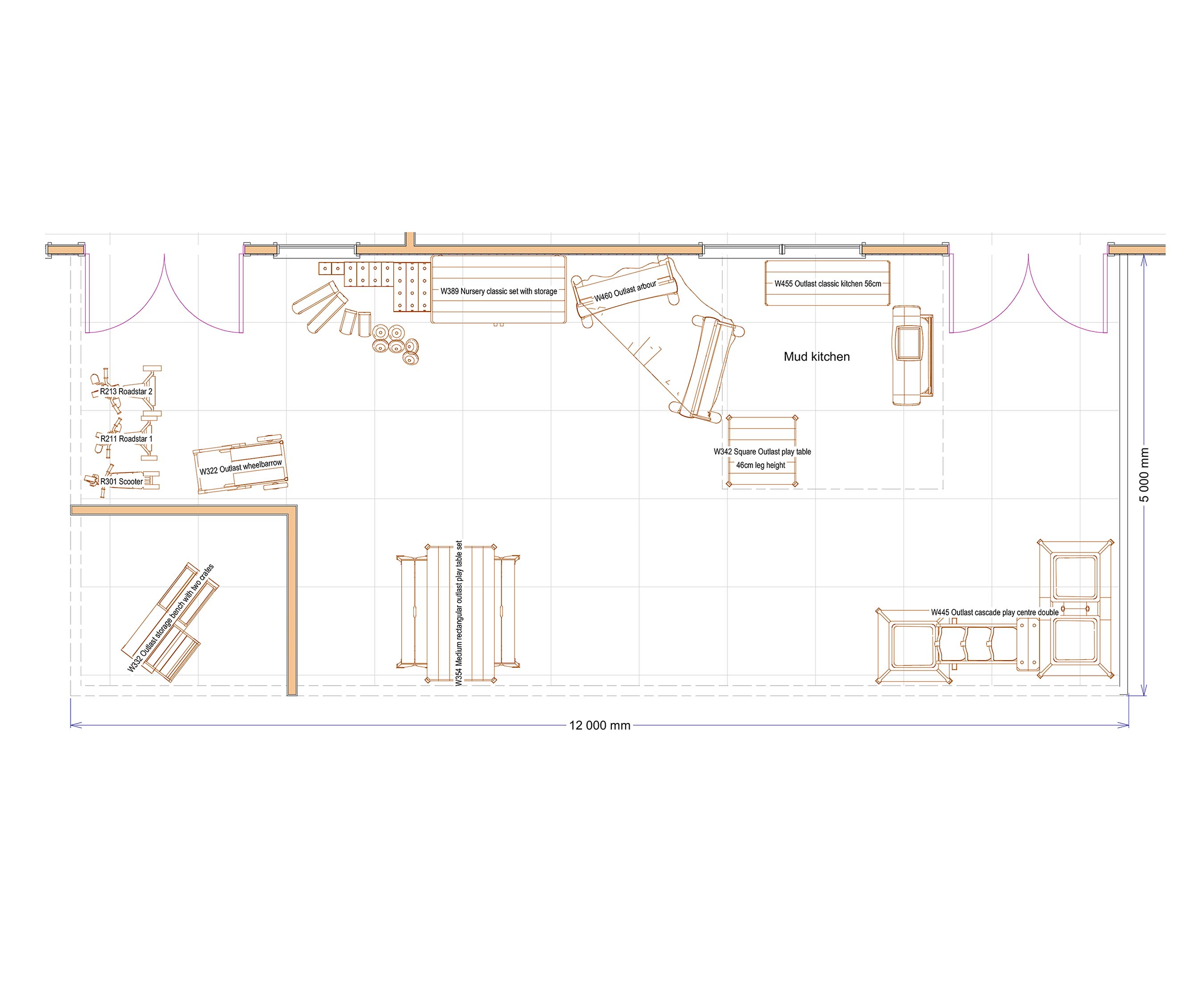 2D plan for an outdoor play area for 3 to 5 year olds