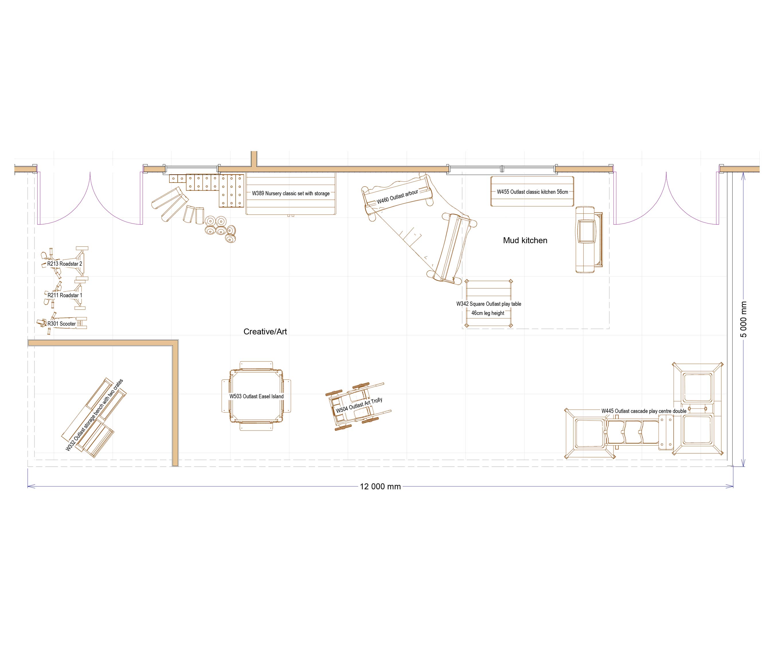 2D plan for an outdoor play area for 3 to 5 year olds