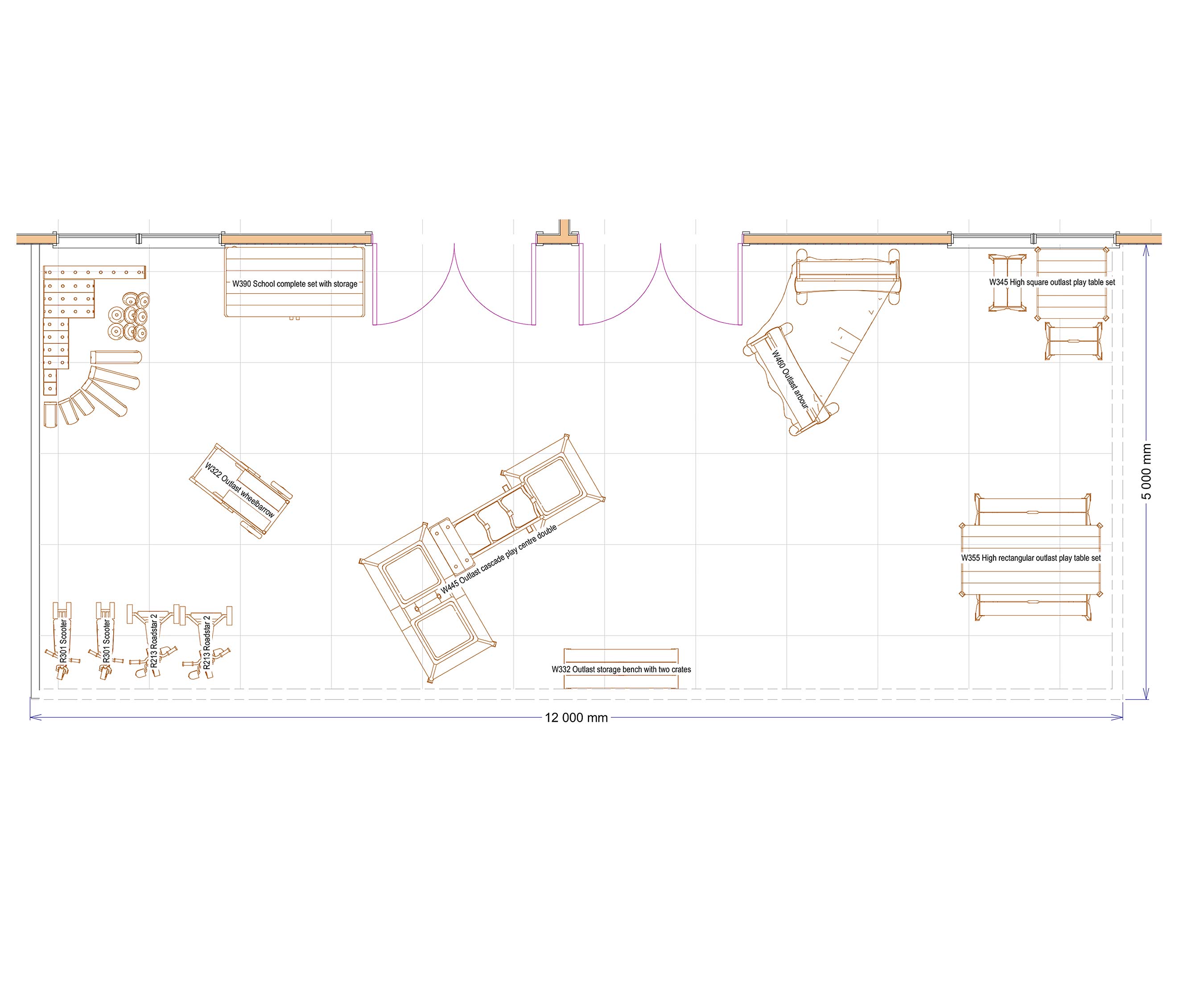 2D floor plan of an outdoor play area for primary schools
