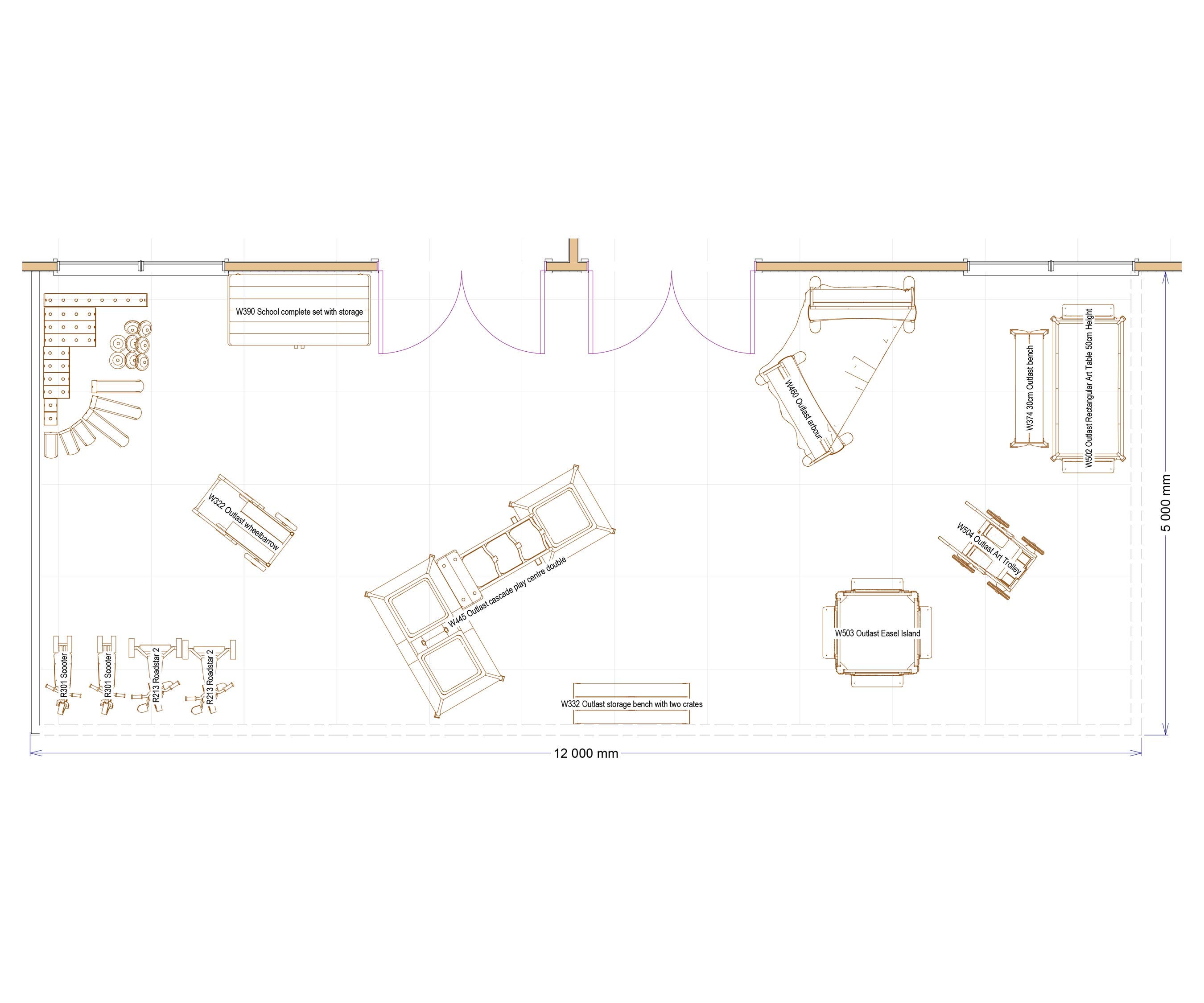 2D floor plan of an outdoor play area for primary schools